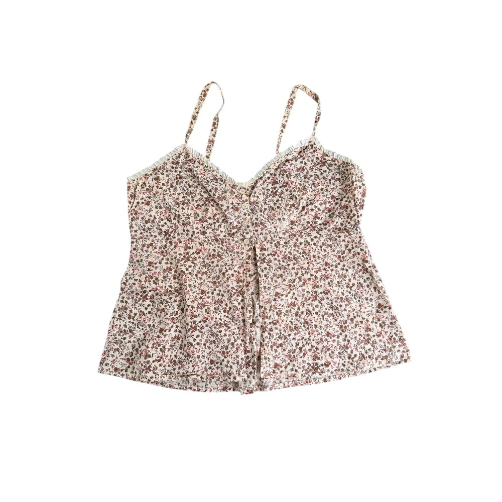 Angie Brand Floral Tank W/Lace Sz Medium 100% Cotton 4 Button Fairycore Boho